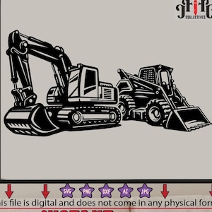 Skid steer and mini excavator svg, skid steer SVG, Wheel Loader Svg, skid steer excavator,mini excavator svg, Digital Download Clipart