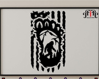 US Bigfoot SVG, Mountain svg, Distressed American Flag svg, Nature Scene SVG, Camping svg, Sasquatch svg,Cricut, Silhouette, Laser Engraving