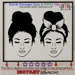 Messy Bun SVG File, Hair SVG, Girl with Lashes svg, Messy Bun Cut File, Eyelashes, Mom Life svg Cut file for Cricut and Silhouette, png dxf