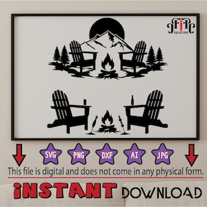 Adirondack Chairs with Beer Backyard Outdoor Campfire SVG , Adirondack Chairs With Mountain SVG  Cricut,Silhouette,vector