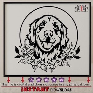 Golden Retriever With Florals SVG | Goldie | Dog lover | Pet | Paw | portrait | Dog svg | Digital Download | Golden Retriever Svg