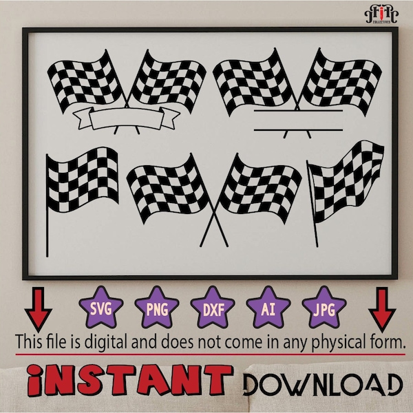 Racing Flag SVG,Start Flags,Race,Checkered Flag,Finish Flags,Checker,Topper,Monogram,DXF,Cut file,Cricut,Silhouette,Instant download_CF233