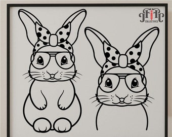Bunny with Bandana and Glasses svg ,Bunny SVG, Easter Bunny, Bunny Glasses  svg, Animal With Bandana svg, Spring svg, Rabbit SVG Cut file,