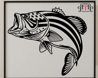 US Bass Fishing Svg File || US Flag Bass Fish || USA bass Fish || Us bass angling Svg || Bass Fish Svg || Bass Fish Clipart || Cut Files