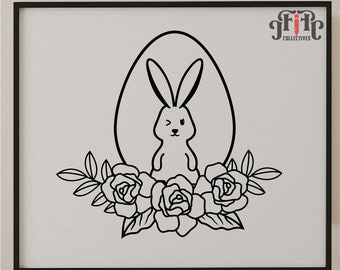 Cute bunny with floral svg,Easter Bunny Svg , Rabbit Svg, Bunny Svg, Easter Svg, Rabbit Easter Svg, Rabbit Cut Files, Rabbit Silhouette