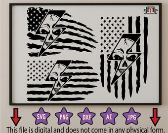US Lightning skull svg, Electric skull svg, dxf, png, jpg, Skull with lightning bolt svg, Skull skeleton face svg, Skull svg