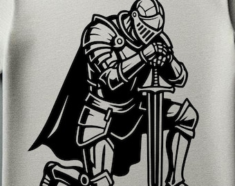 Knight Kneeling with Sword SVG | Medieval Warrior Silhouette Cut File | Crusader Clipart for Cricut & Silhouette