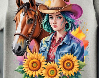 Cowgirl Floral PNG | Western Cowgirl Clipart | Rustic Flower Digital Download | Boho Cowgirl Graphic for Sublimation & Crafts