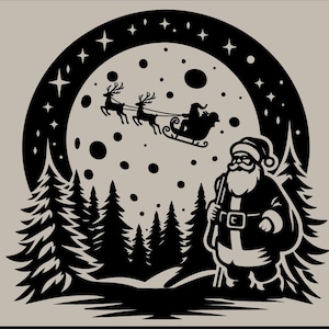 Santa Claus Scene SVG | Christmas Cut File for Cricut & Silhouette | Santa Sleigh Reindeer Winter Clipart | Holiday Layered SVG