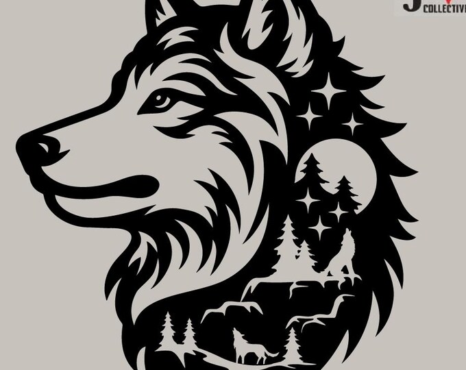 Svg File Timberwolf Wolf Scene Svg | Howling Wolf Clipart | Nature Scene Cut File | Forest ...