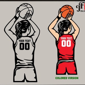 May include: Digital illustration of a basketball player in a jersey, holding a basketball. The jersey has the text "YOUR TEXT" and the number "00". The image is available in a colored version and is an instant download.