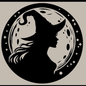 Enchanted Witch & Moon SVG | Boho Witch with Crescent Moon Clipart | Witchy Craft Design for Cricut And Silhouette
