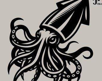 Whimsical Squid SVG - Create Underwater Magic with This Cute Design,Adorable Squid SVG:Ocean Design, SVG Squid, Digital Download dxf svg png
