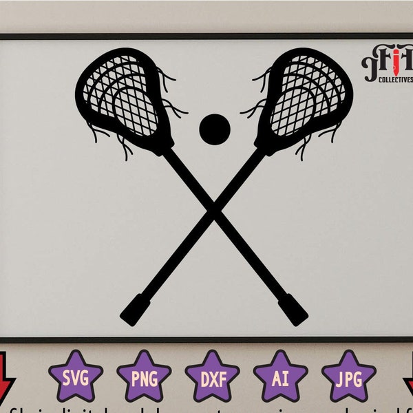 Sports Clipart: Two Double Crossed Realistic Lacrosse Sticks for Players. Teams, Coaches, Parents, Moms, Dads - Digital Download SVG & PNG