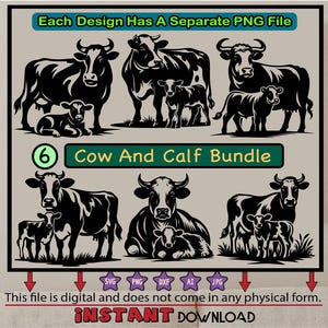 Angus Cow and Calf SVG, 6 Farm Animal Cut File, Rustic Livestock Clipart, Farmhouse Decor, Silhouette Vector Design