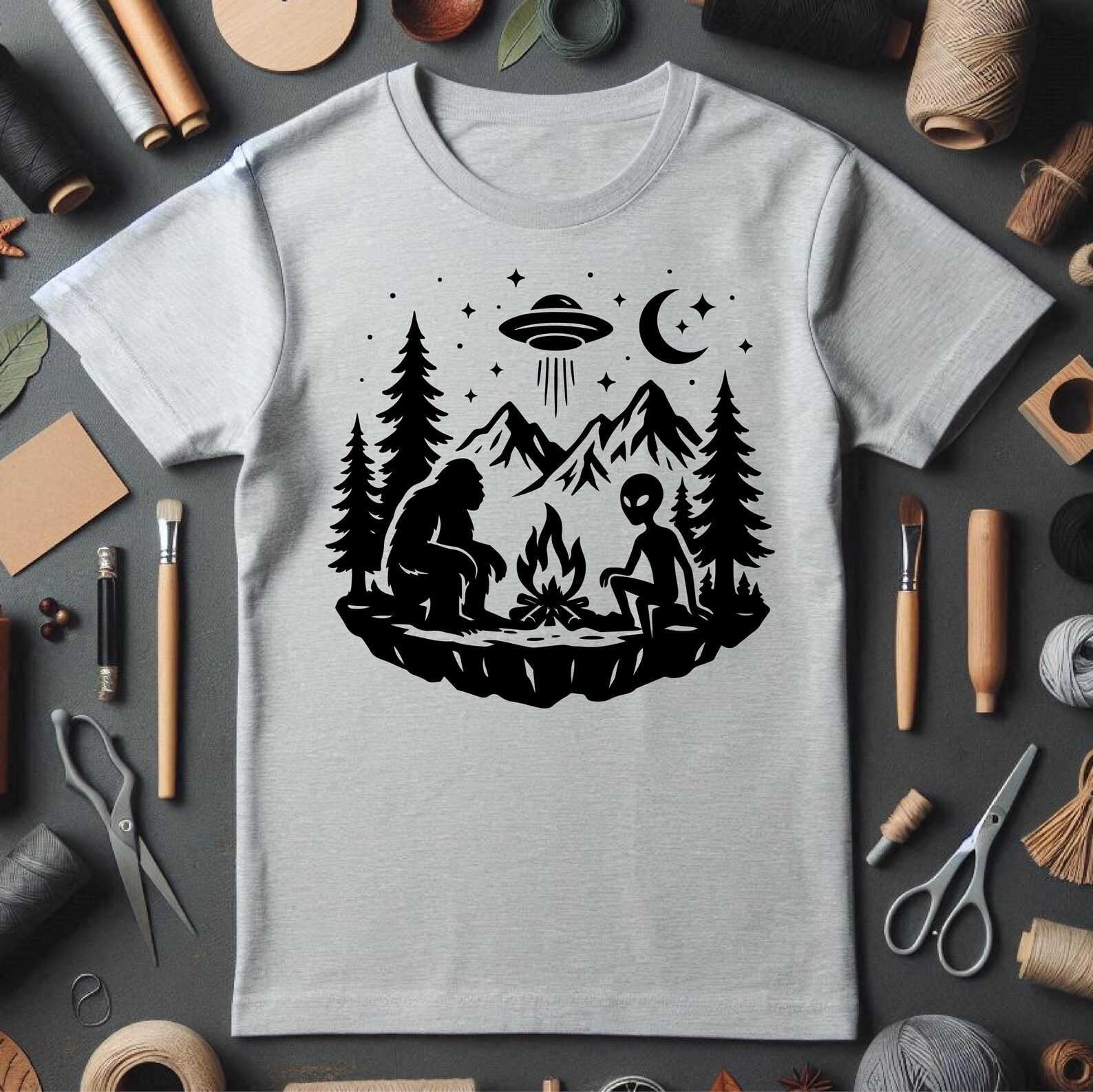 Alien and Bigfoot Bonfire SVG | Outdoor Camping Clipart | Funny Forest ...