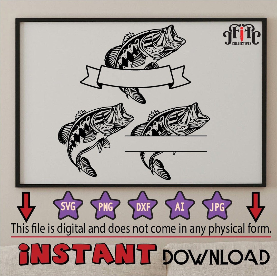 Bass Fishing Name Frame Svg, Fishing Svg, Bass Fish Svg, Bass Clipart