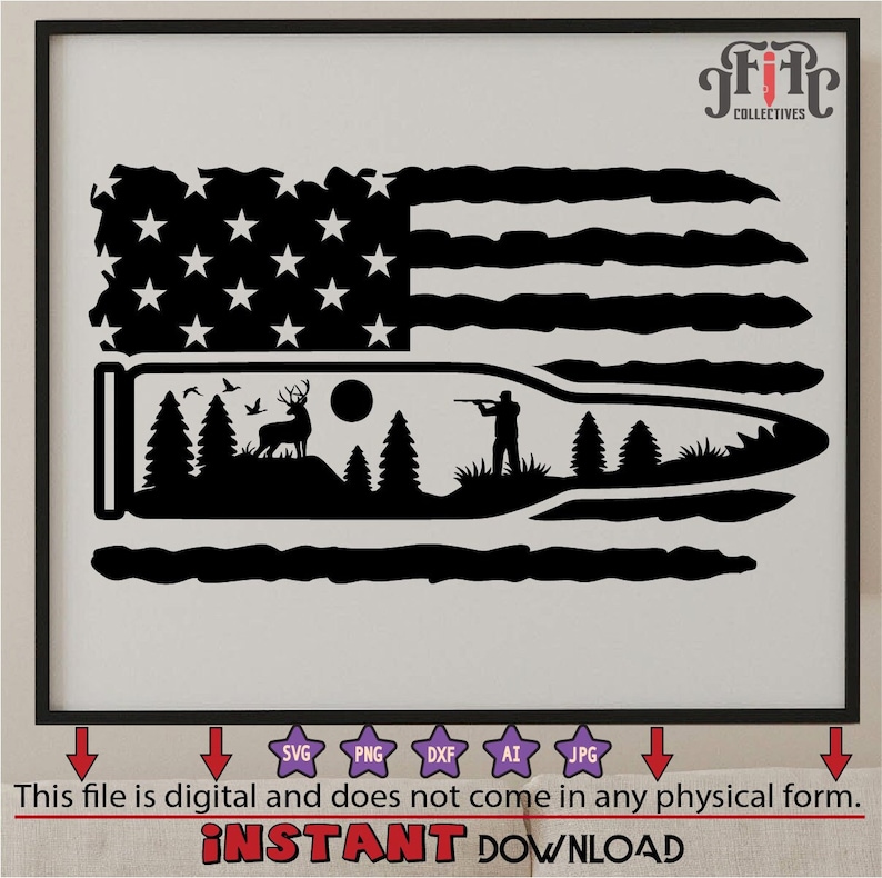 Deer SVG American Flag, Hunting SVG, Distressed Flag Png, Forest SVG, Deer Scene Cut File Cricut, Silhouette, Forest, Patriotic Buck dxf png image 1