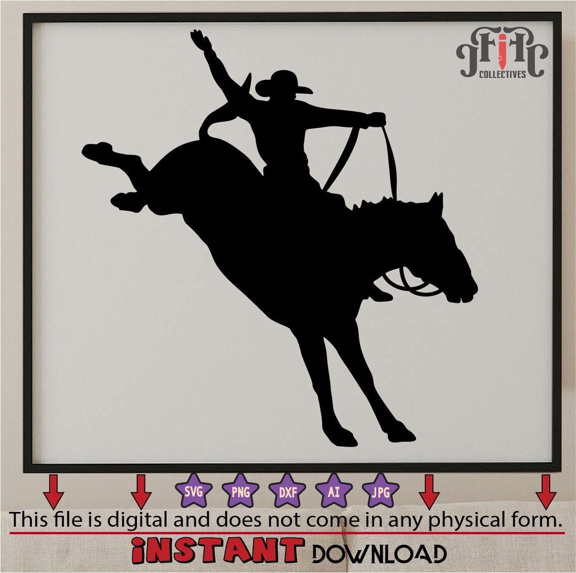 Cowboy Riding Horse Silhouette SVG, PNG, DXF, Rodeo Png Files, Digital ...