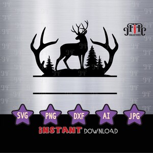 Deer Hunting Frame SVG, Deer svg, Hunting svg, , Pine Tree Forest svg, , Hunting Monogram Frame Deer Cut File Cricut