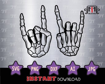 Skeleton Rock Hands Svg | Rock and Roll Svg | Skeleton Hand Svg | Hand Sign Silhouette | Bones Of Human Svg | Rock Hand Svg | Cutting File