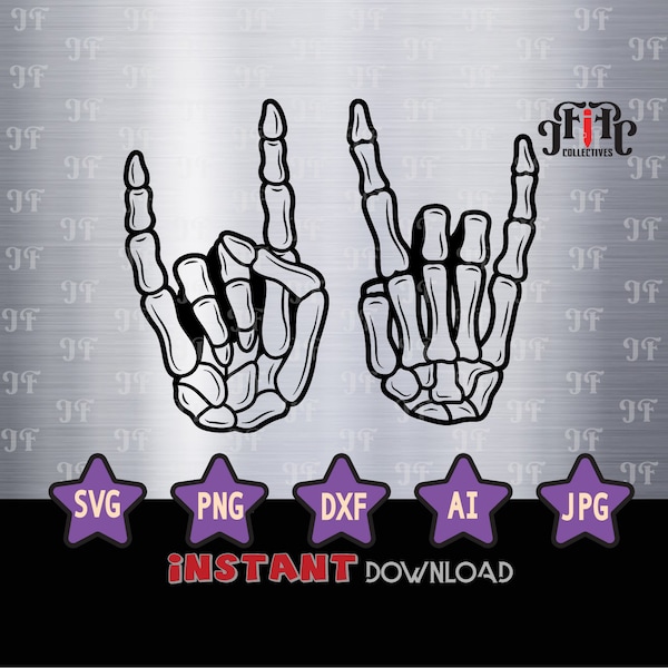 Skeleton Rock Hands Svg | Rock and Roll Svg | Skeleton Hand Svg | Hand Sign Silhouette | Bones Of Human Svg | Rock Hand Svg | Cutting File