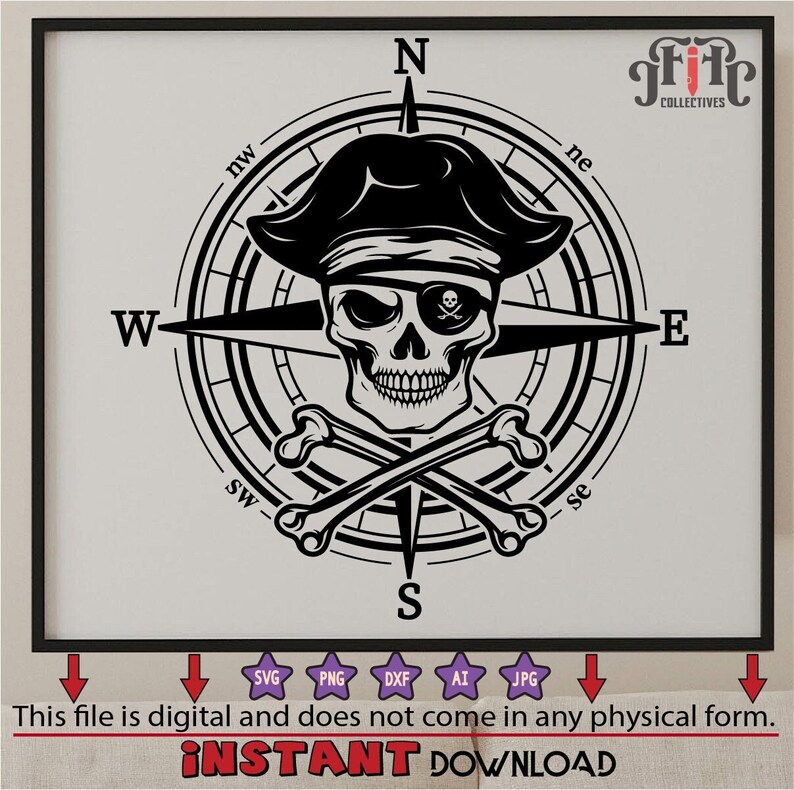 Pirate Skull Compass Svg, Pirate Compass Svg, Compass Svg, Skull ...