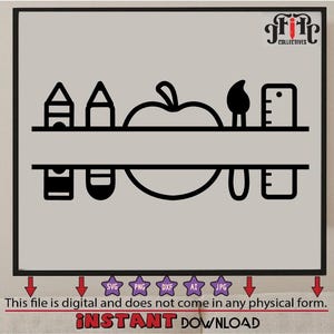 School Name Frame SVG, Teacher SVG, School, Digital Download, Cut File, Pencil Split Monogram Frame, Sublimation , Apple Svg , Clip Art