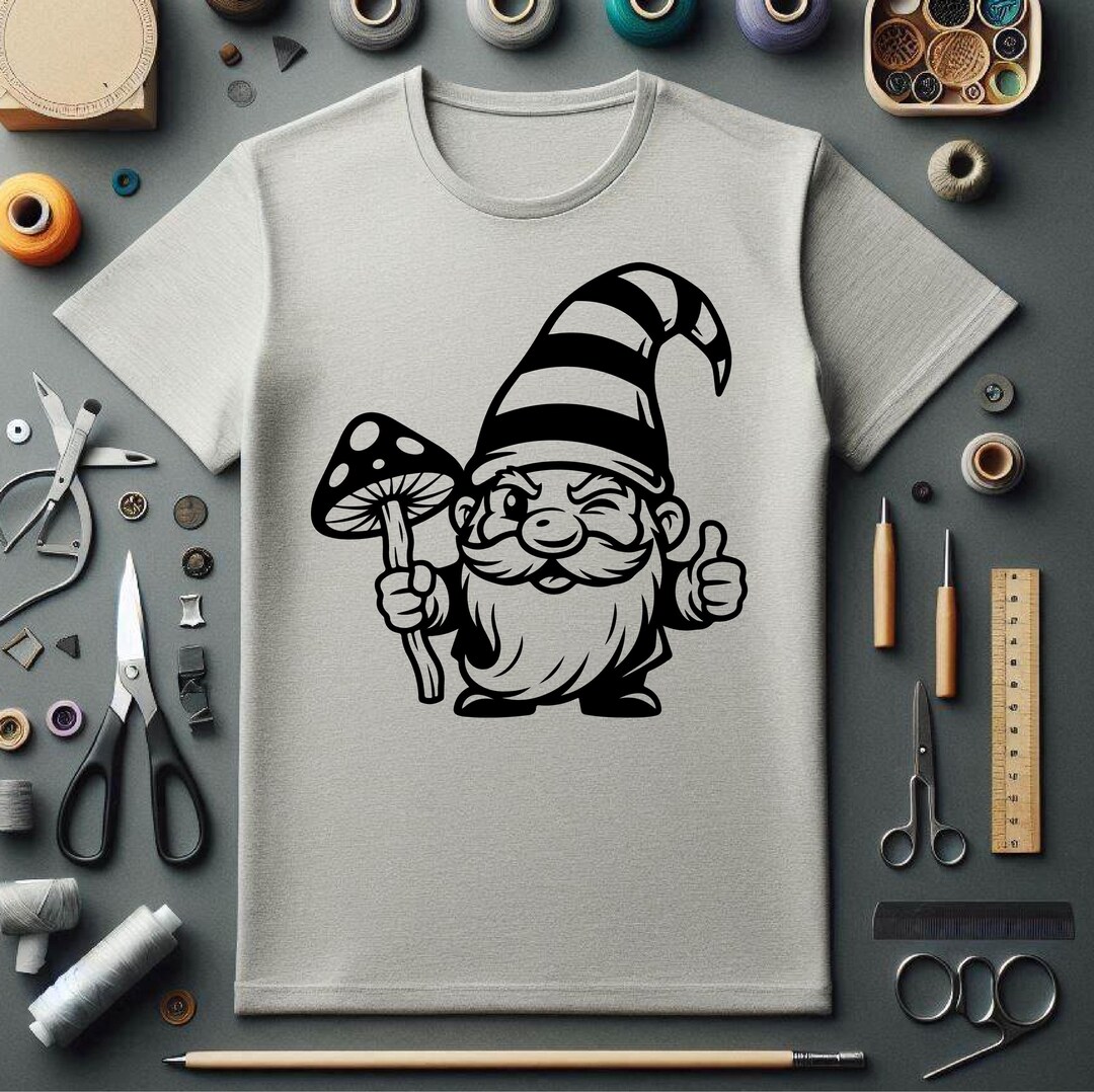 Cute Gnome With Mushroom SVG | Whimsical Garden Gnome Clipart | Instant ...