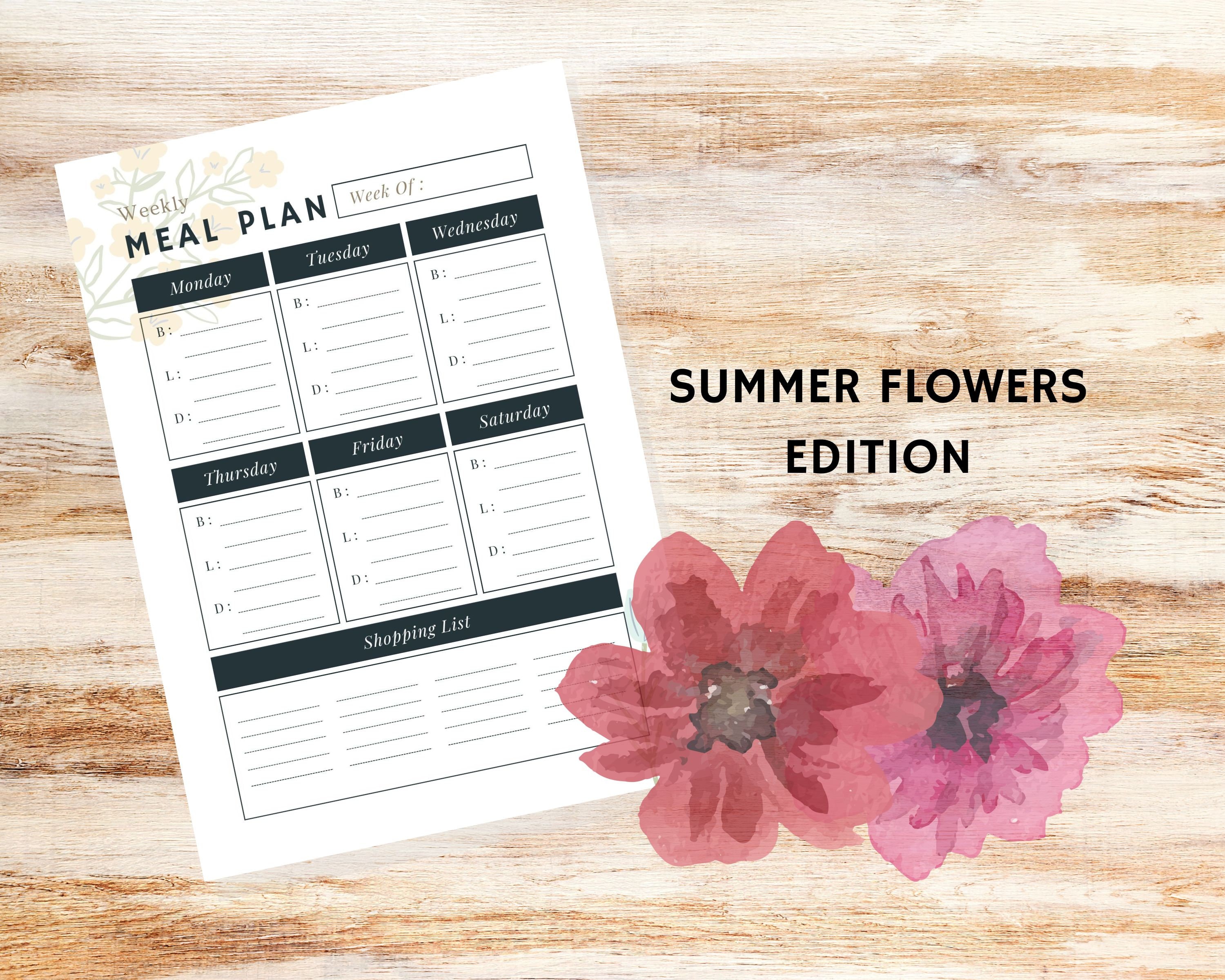 Summer Flowers Weekly Meal Planner With Grocery List - Etsy