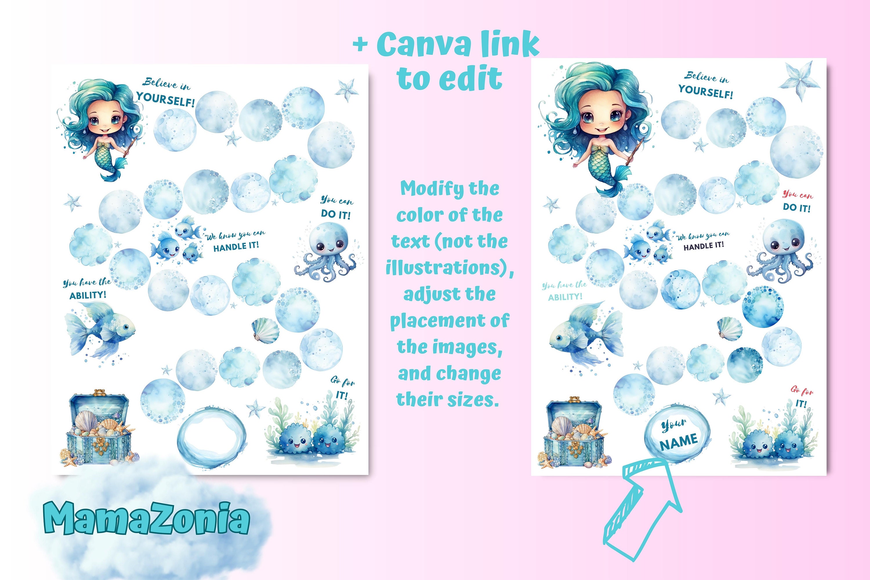 Printable Editable Mermaid Reward Chart Watercolor Kids Behavior Chart ...