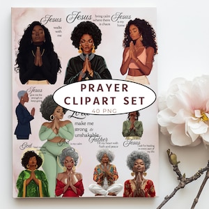 Black Woman in Prayer Clipart Set 40 PNG Illustrations |  40 Praying African-American Women in Prayer PNG
