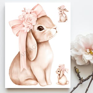 Cute Bunny PNG with Transparent Background  |  Watercolor Clipart Set | 3 Cute Rabbit Illustrations |
