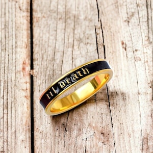 4mm Til Death Black Rhodium Ring, Til Death Band Ring, Personalized Ring, Mens Ring, Gift For Men, Promise Ring, Wedding Gift For Him