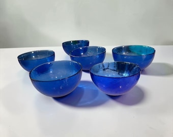 Vintage MCM Cobalt Blue Guido Ferro Murano Textured Salad Bowls Set of 6