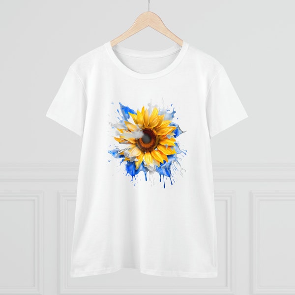 T-Shirt Tournesol Design Original Idée de Cadeau pour Femme Fête de mère Tshirt Fleurs Motif Aquarelle Tshirt Ukraine Tshirt Motif Floral