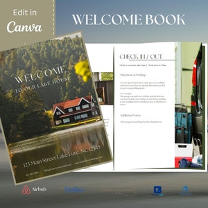 Airbnb-welkomstboeksjabloon | Serene Lake House | Airbnb Huisgids Canva | VRBO-gastenboek | Strand vakantiewoning | Bewerkbaar in Canva