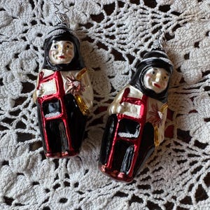 Christmas Ornament Chimney Sweep Germany 4&quot; x 2&quot; Handblown Glass  Holiday Hanging  Vintage Set of 2