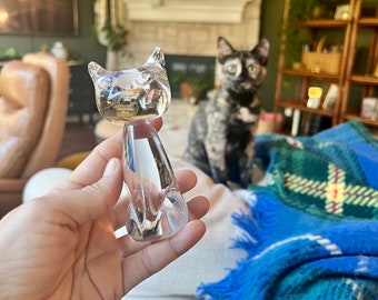 Vintage Crystal Cat Figurine 24% Lead, Sun Catcher, Cat Paperweight, Cat Gifts for Cat Lovers