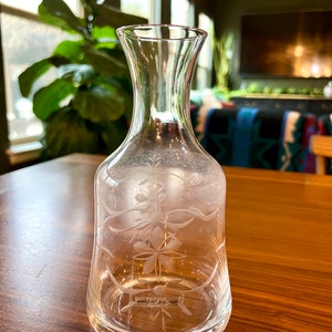 Vintage Glass Vase with Flower Etching