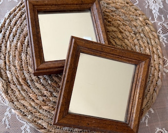 Vintage Wood Framed Mirrors - Wall Decor - Small Mirrors - Set of Two - Home Interiors Square Mirrors with Wooden Frame