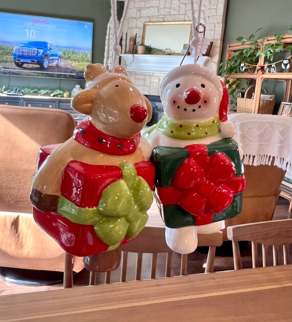 2個入り セラミック クリスマス ホリデー ハンギングベル スノーマンと