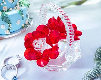 Crystal Rose Flower Basket | Valentine's Gift | Gift for Her | Romantic Home Decor