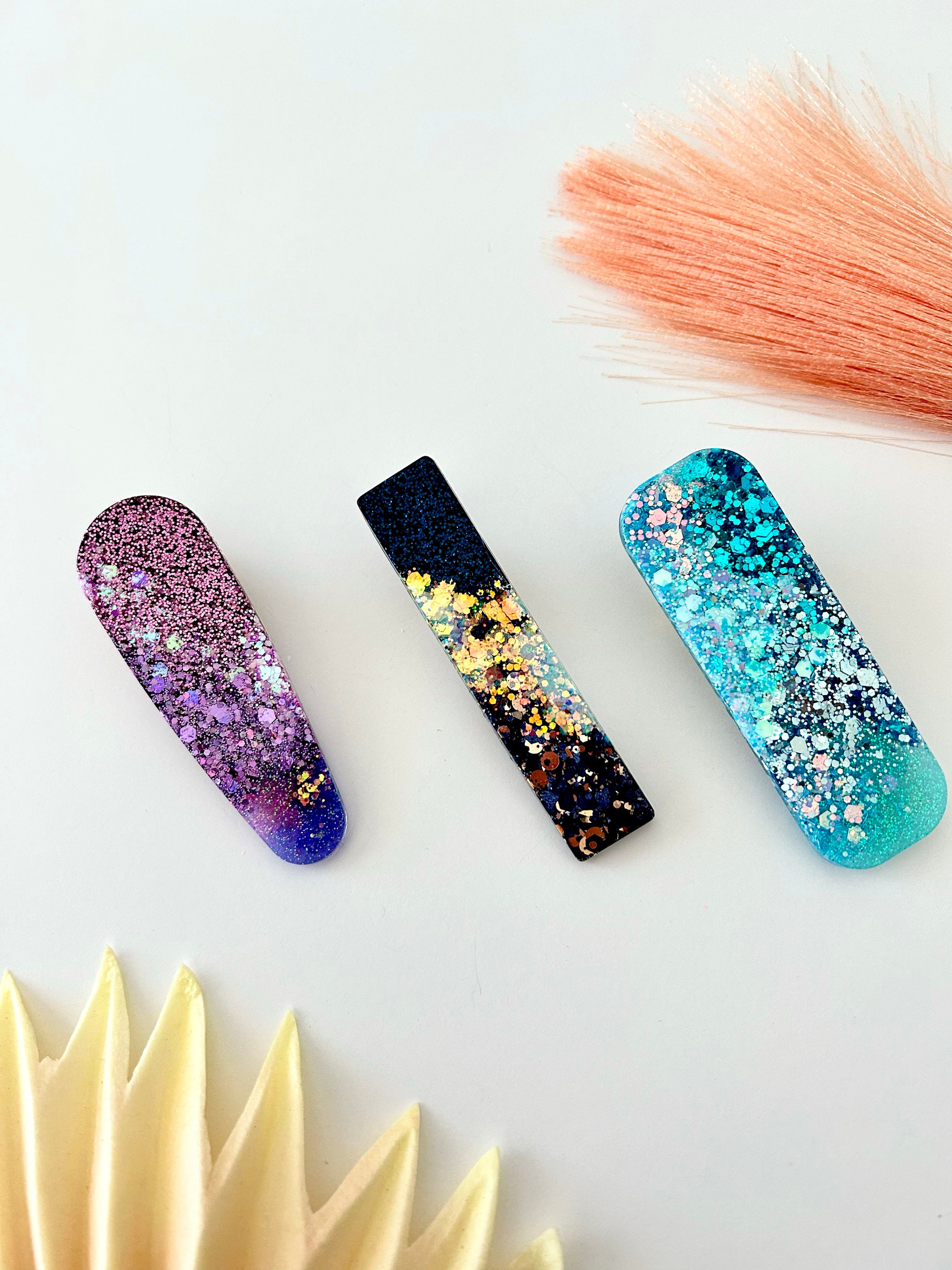 Unique and Colorful Hair Clips, Mixed Glitter Hair Clips, Sparkly Hair