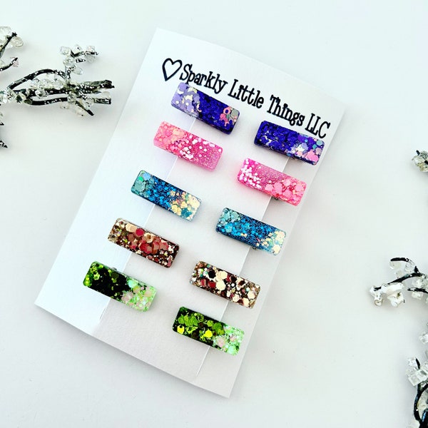 Unique and colorful hair clips, Mixed glitter hair clips, sparkly hair accessories, fun and colorful hair clips, one of a kind hair clips