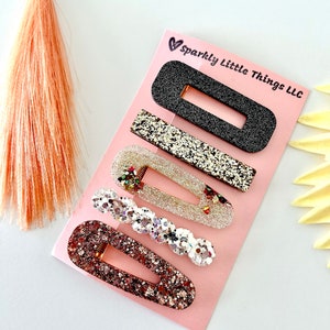 Glittery hair clips, Sparkly hair accessories, neutral clip set, gift set