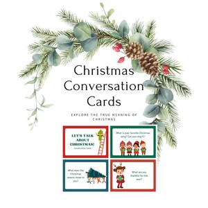クリスマス会話カード - キリスト教、伝道、家族パーティーゲーム、人間関係構築、信仰の話し合いのポイント、印刷可能なデジタル