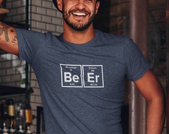 Beer Drinking T-Shirt with Periodic Table Inspired Graphic for all the Scientific Craft Beer Lovers
