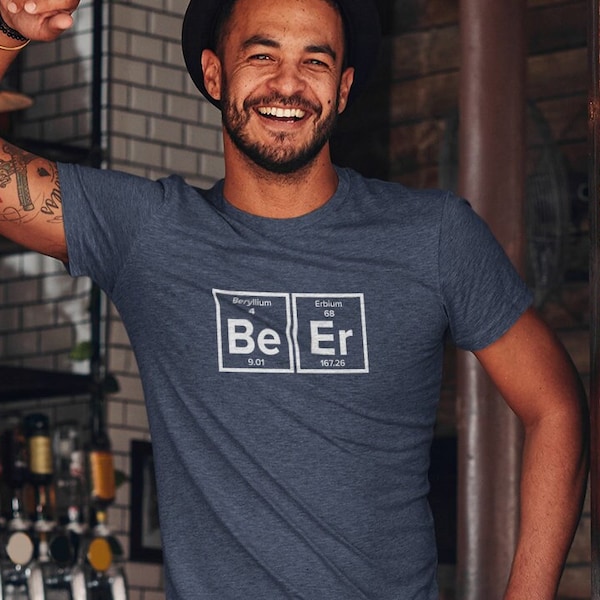 Beer Drinking T-Shirt with Periodic Table Inspired Graphic for all the Scientific Craft Beer Lovers