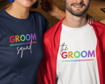 Groom & Groom Squad Gay Bachelor Party Rainbow Pride Shirts